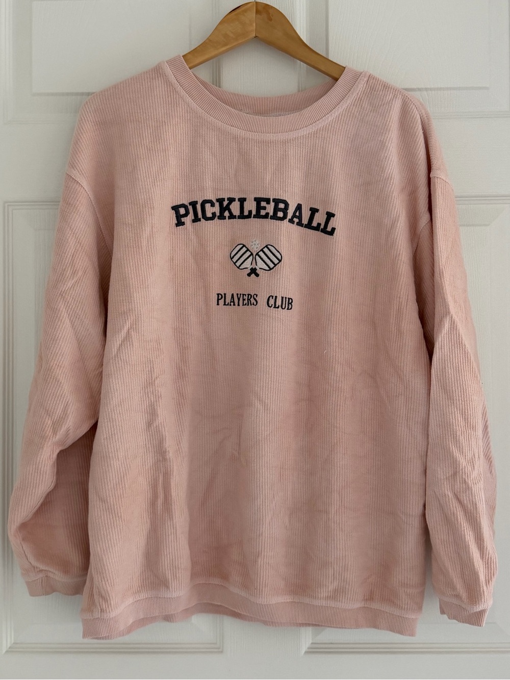 Relaxed Pink Crewneck Sweater with Pickleball Players Club Graphic